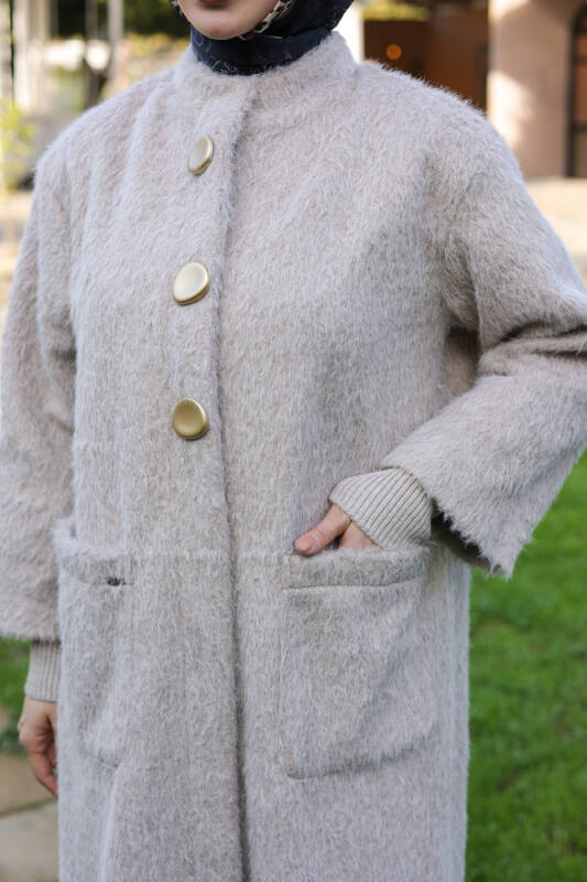 Hasra Fox Kumaş Astarlı Ribanalı Uzun Tesettür Kaban - 7008 - 2