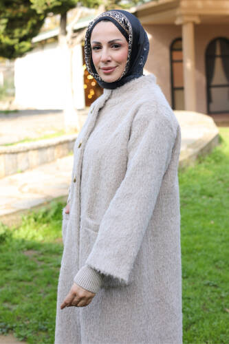 Hasra Fox Kumaş Astarlı Ribanalı Uzun Tesettür Kaban - 7008 - 3