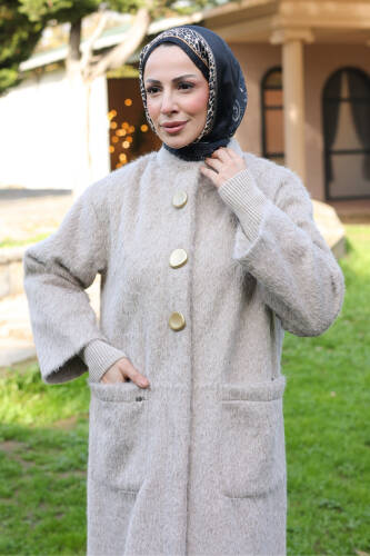 Hasra Fox Kumaş Astarlı Ribanalı Uzun Tesettür Kaban - 7008 - 4