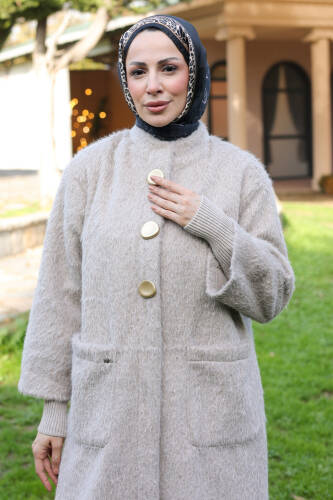 Hasra Fox Kumaş Astarlı Ribanalı Uzun Tesettür Kaban - 7008 - 5