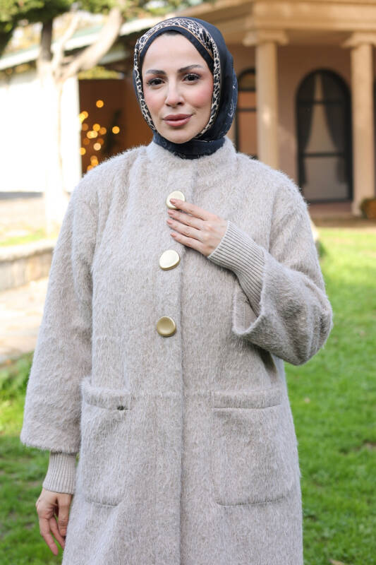 Hasra Fox Kumaş Astarlı Ribanalı Uzun Tesettür Kaban - 7008 - 5