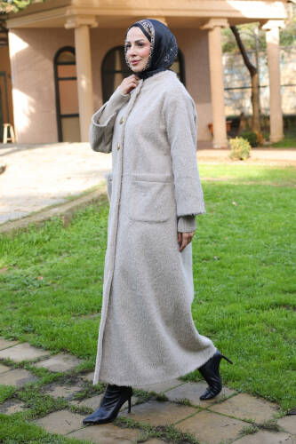 Hasra Fox Kumaş Astarlı Ribanalı Uzun Tesettür Kaban - 7008 - 6