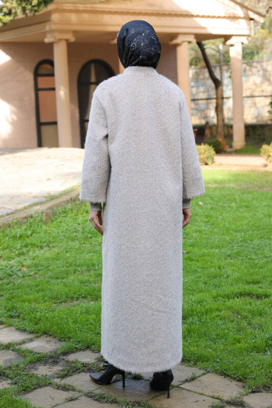 Hasra Fox Kumaş Astarlı Ribanalı Uzun Tesettür Kaban - 7008 - 7