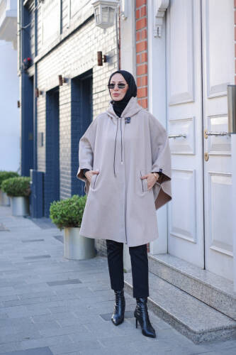 KAŞE KIŞLIK KAŞE PANÇO Krem - 2001 - Kadeem Giyim