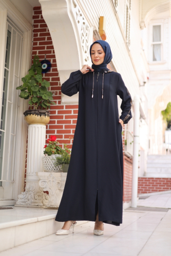 Leyla Kapüşonlu Ferace Lacivert - 9049 