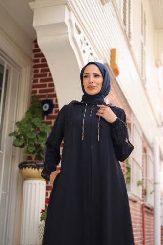 Leyla Kapüşonlu Ferace Lacivert - 9049 - 2