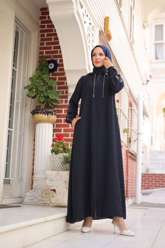Leyla Kapüşonlu Ferace Lacivert - 9049 - 10