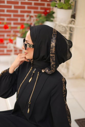 Leyla Kapüşonlu Ferace Siyah - 9049 - 36