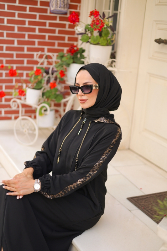 Leyla Kapüşonlu Ferace Siyah - 9049 - 37
