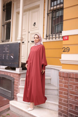 LİNAYA ELBİSE Kiremit - 2245 - Kadeem Giyim