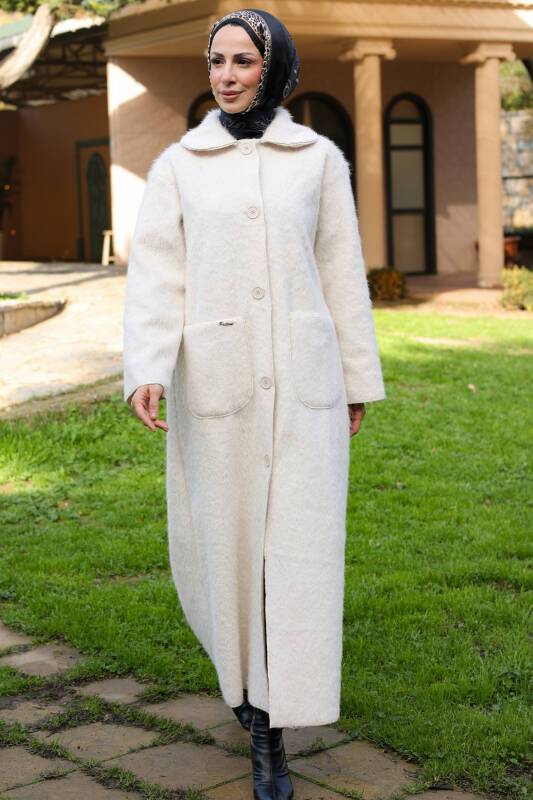 Mavera Fox Kumaş Uzun Tesettür Kaban – 7009 - 6