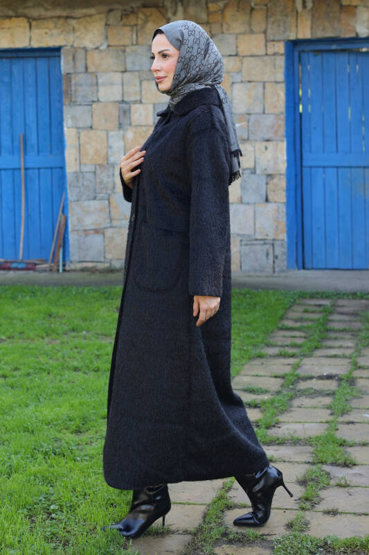 Mavera Fox Kumaş Uzun Tesettür Kaban – 7009 - 6