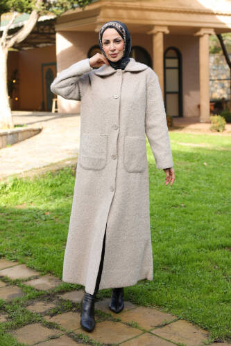 Mavera Fox Kumaş Uzun Tesettür Kaban – 7009 - Kadeem Giyim