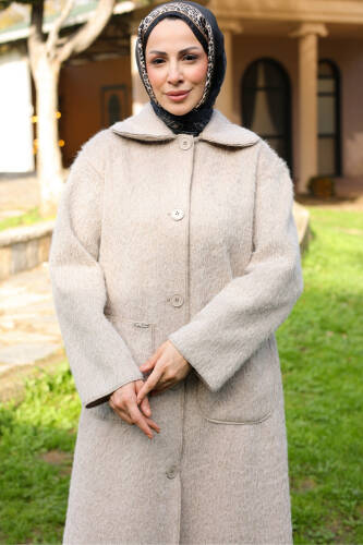 Mavera Fox Kumaş Uzun Tesettür Kaban – 7009 - Kadeem Giyim (1)