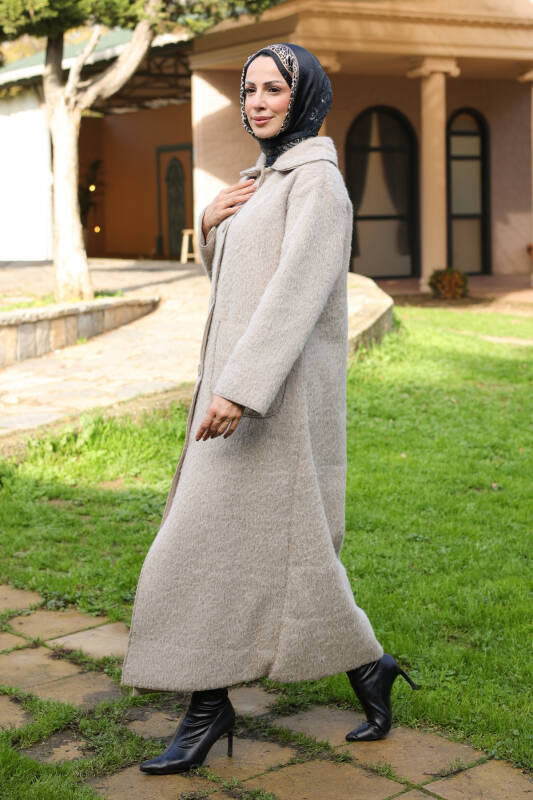 Mavera Fox Kumaş Uzun Tesettür Kaban – 7009 - 6