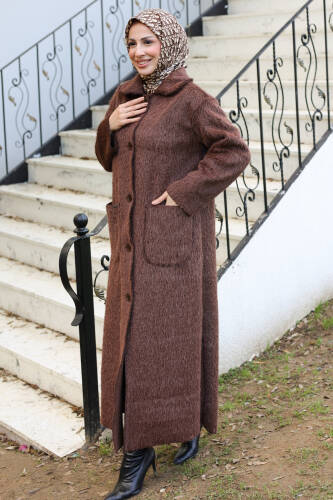 Mavera Fox Kumaş Uzun Tesettür Kaban – 7009 - Kadeem Giyim