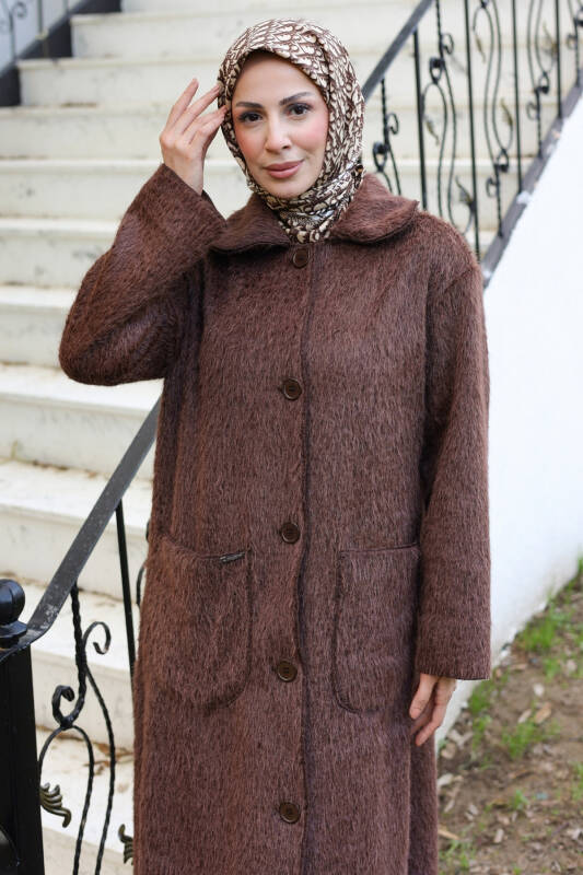 Mavera Fox Kumaş Uzun Tesettür Kaban – 7009 - 3