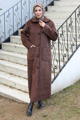 Mavera Fox Kumaş Uzun Tesettür Kaban – 7009 - 6