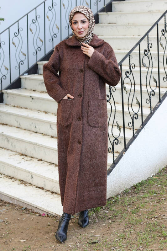 Mavera Fox Kumaş Uzun Tesettür Kaban – 7009 - 6