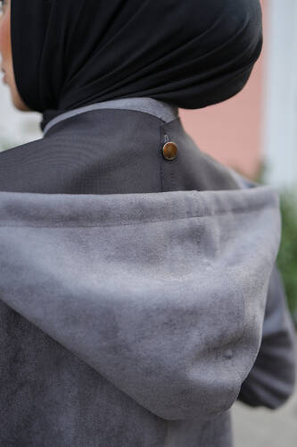Melina Süet Kapüşonlu Kap Gri – 422158 - 3
