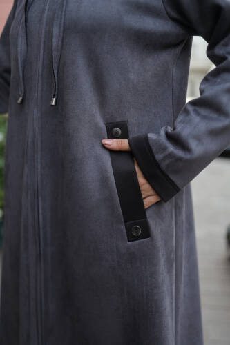 Melina Süet Kapüşonlu Kap Gri – 422158 - 6