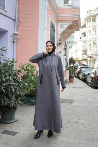 Melina Süet Kapüşonlu Kap Gri – 422158 - 7