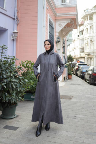 Melina Süet Kapüşonlu Kap Gri – 422158 - 8