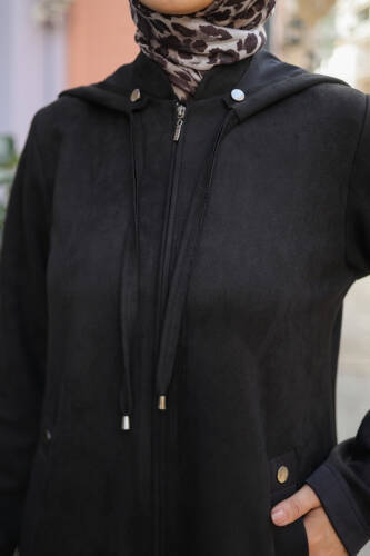 Melina Süet Kapüşonlu Kap Siyah – 422158 - 4