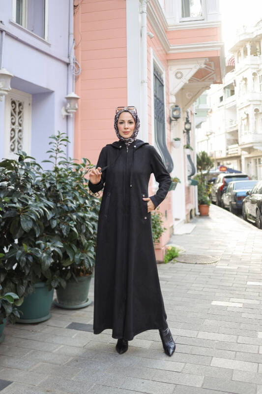 Melina Süet Kapüşonlu Kap Siyah – 422158 - 7