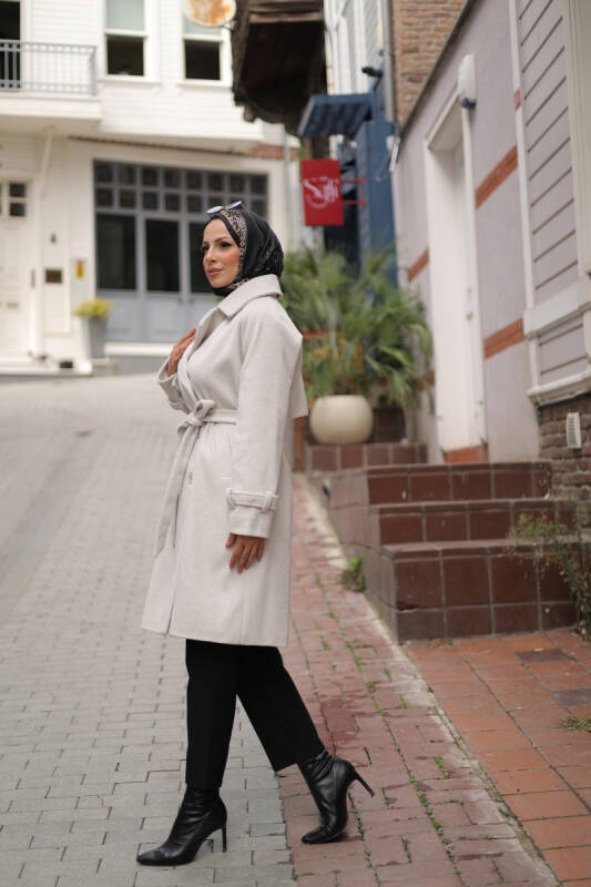 Mevira Moscov Kaşe Kaban Kırık Beyaz - 7004 - 2