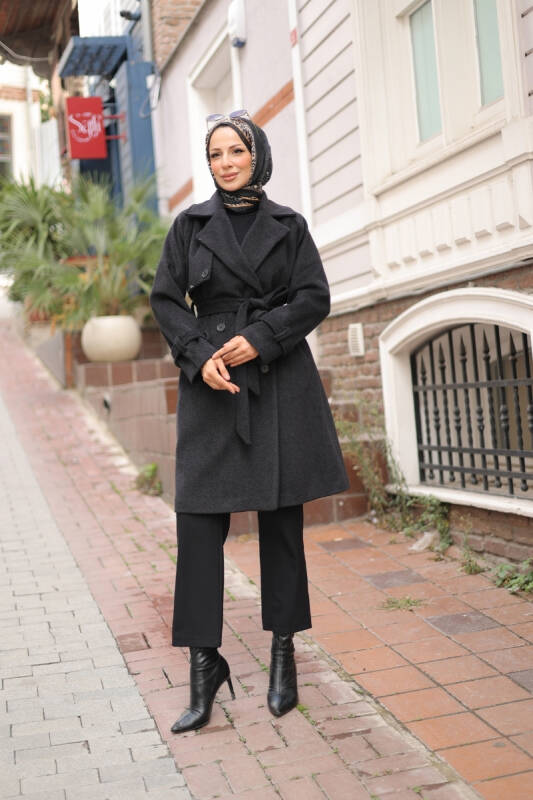 Mevira Moscov Kaşe Kaban Siyah - 7004 - 2