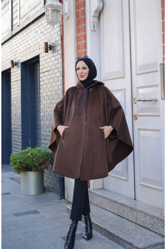Milena Balıksırtı Kaşe Panço Kahverengi – 2012 - Kadeem Giyim