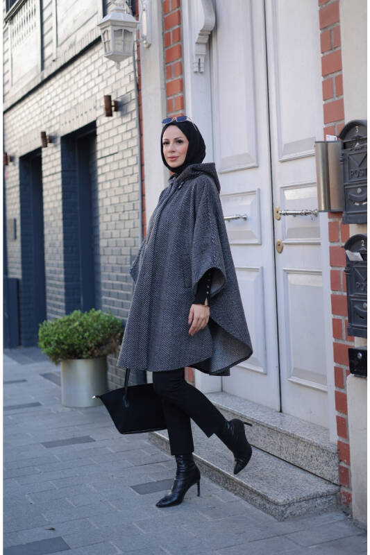 Milena Balıksırtı Kaşe Panço Siyah – 2012 - 3