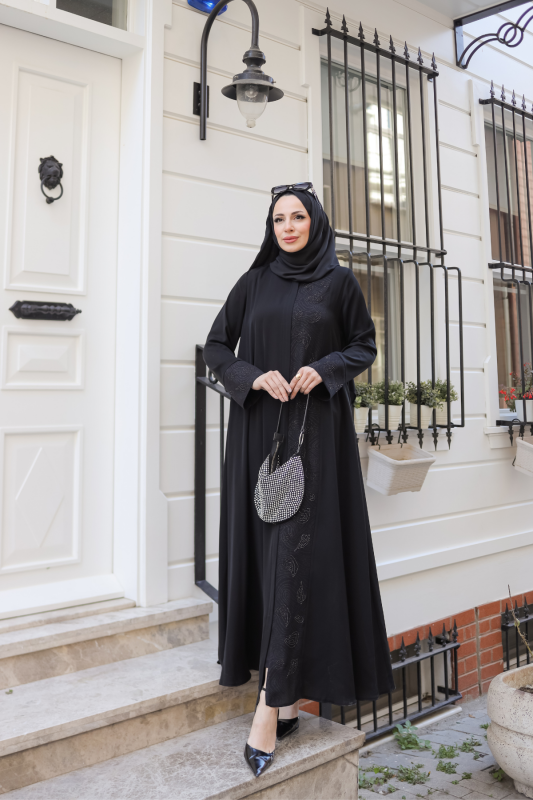 Ravza Dubai İpeği Abaya Siyah - 1009 - 7