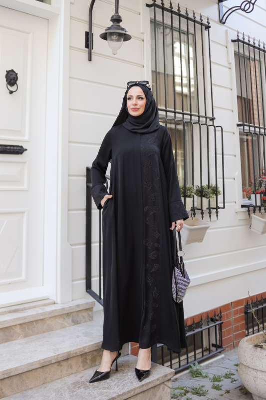 Ravza Dubai İpeği Abaya Siyah - 1009 - 8