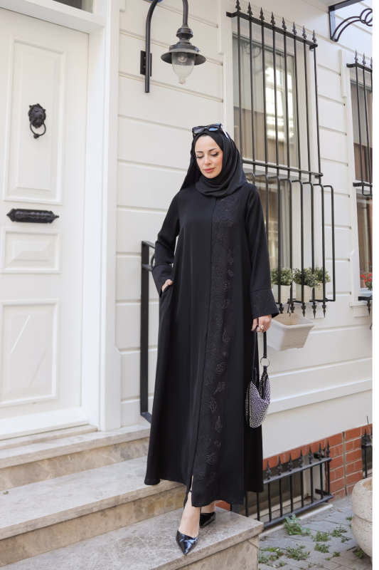 Ravza Dubai İpeği Abaya Siyah - 1009 - 9