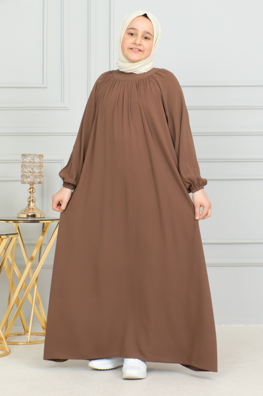 Reglan Kol Büzgülü Çocuk Elbise Camel - 4004 - 1