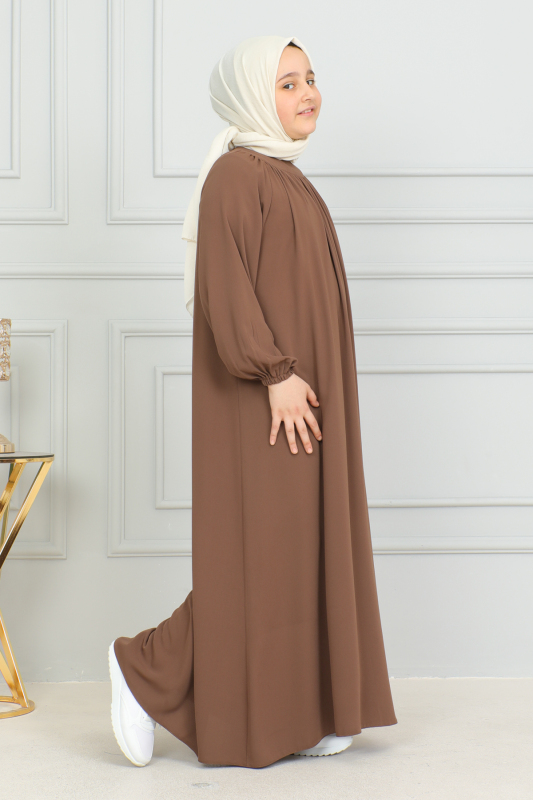 Reglan Kol Büzgülü Çocuk Elbise Camel - 4004 - 2