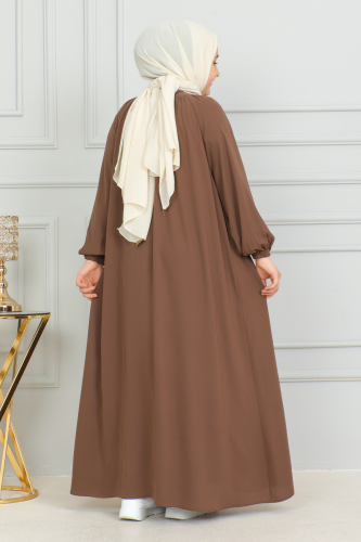 Reglan Kol Büzgülü Çocuk Elbise Camel - 4004 - 3