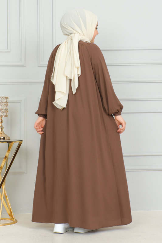 Reglan Kol Büzgülü Çocuk Elbise Camel - 4004 - 3