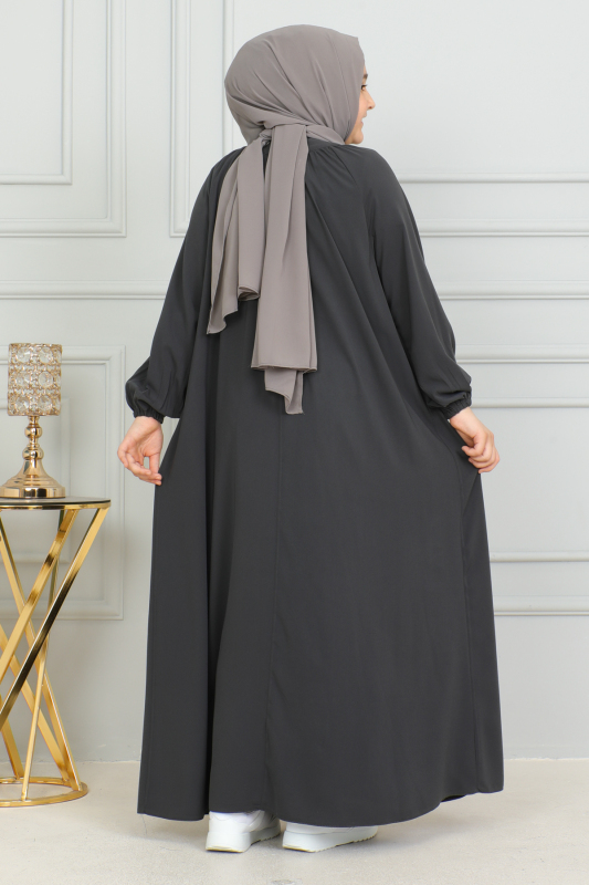 Reglan Kol Büzgülü Çocuk Elbise Füme - 4004 - 5