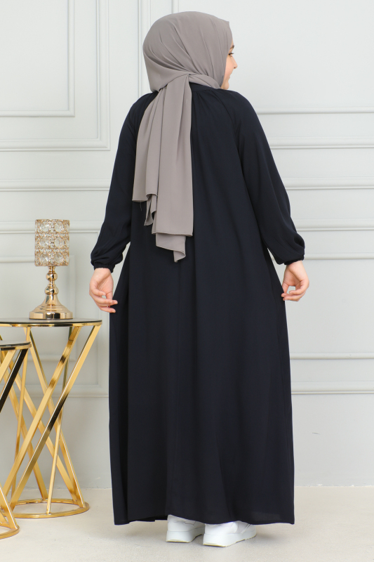 Reglan Kol Büzgülü Çocuk Elbise Lacivert - 4004 - 12