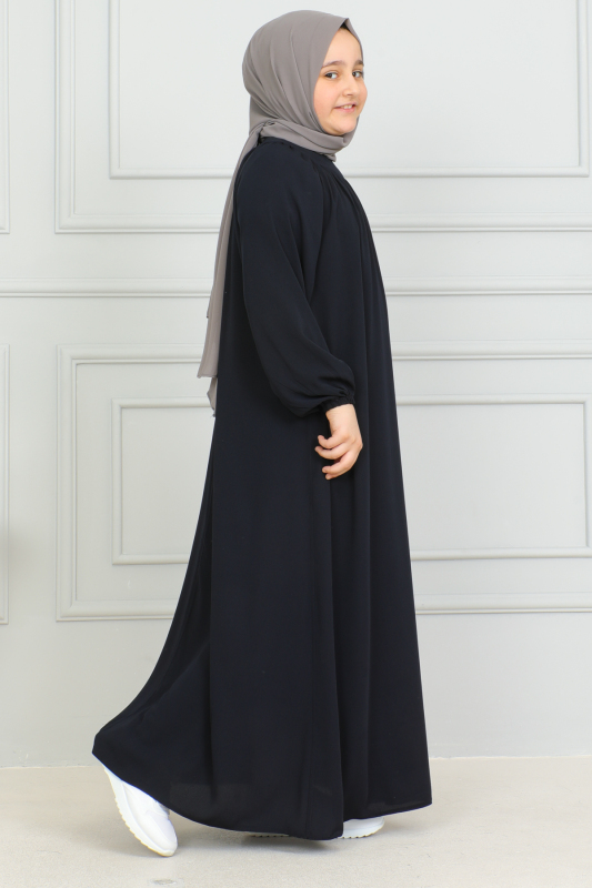 Reglan Kol Büzgülü Çocuk Elbise Lacivert - 4004 - 13