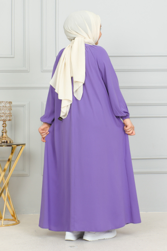 Reglan Kol Büzgülü Çocuk Elbise Mor - 4004 - 5