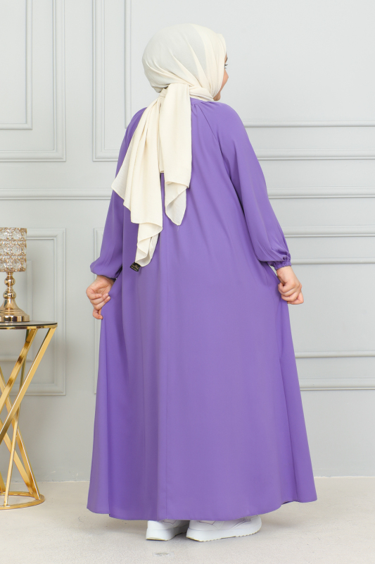Reglan Kol Büzgülü Çocuk Elbise Mor - 4004 - 5