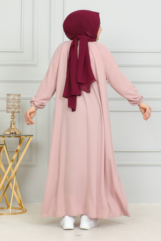 Reglan Kol Büzgülü Çocuk Elbise Pudra - 4004 - 4
