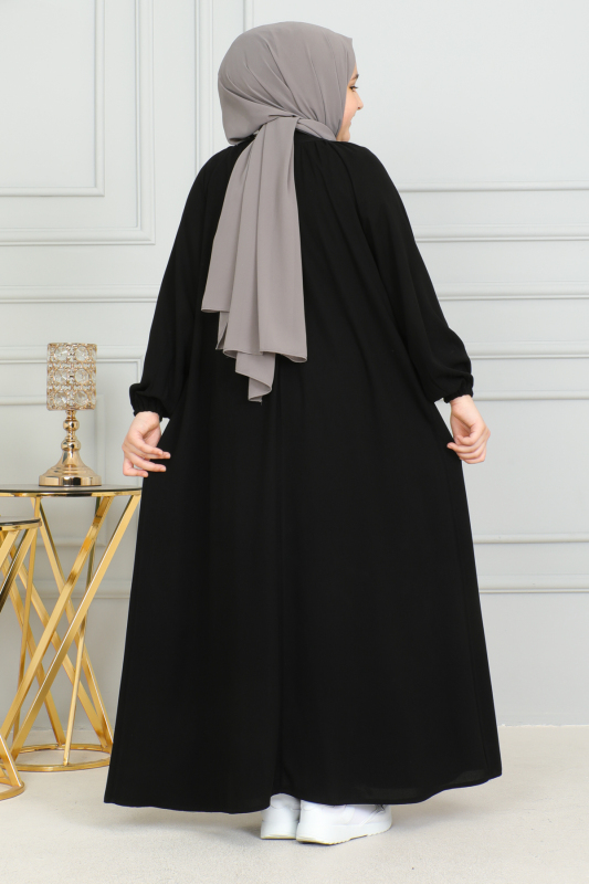 Reglan Kol Büzgülü Çocuk Elbise Siyah - 4004 - 4