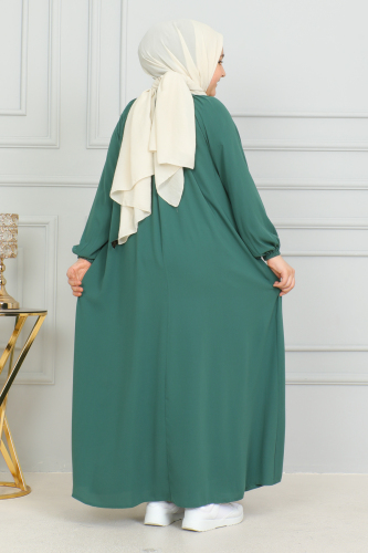 Reglan Kol Büzgülü Çocuk Elbise Yeşil - 4004 - 5