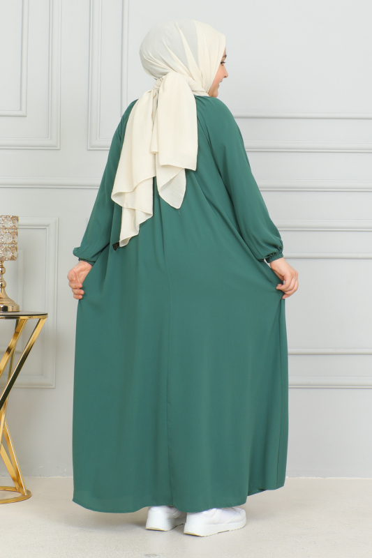Reglan Kol Büzgülü Çocuk Elbise Yeşil - 4004 - 5