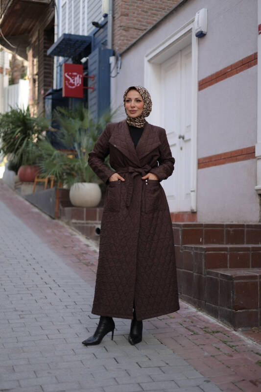 Rüyam Jakarlı Şal Yaka Kapitone Mont Kahverengi - 7003 - 1